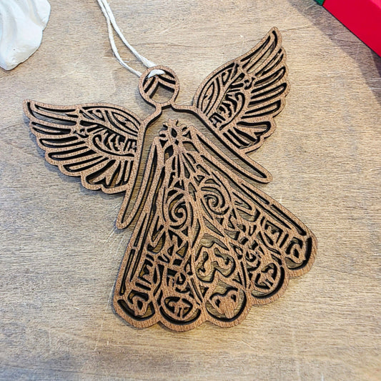 Angel Christmas Tree Ornament Whimsic Stained Wood 1 Bauble