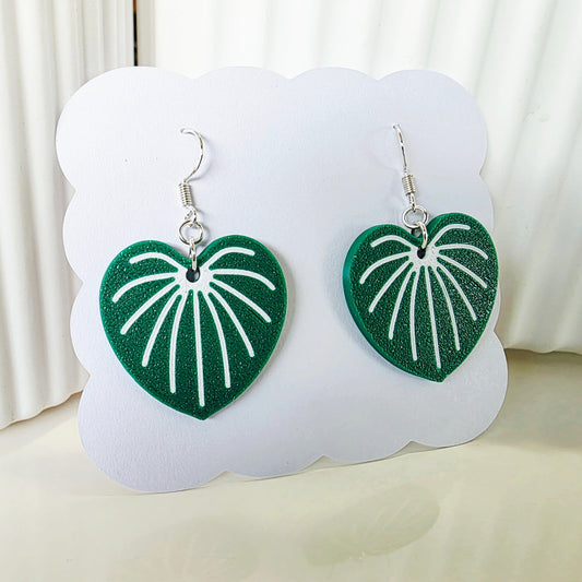 Anthurium Heart-Shaped Earrings Earrings Whimsic Green