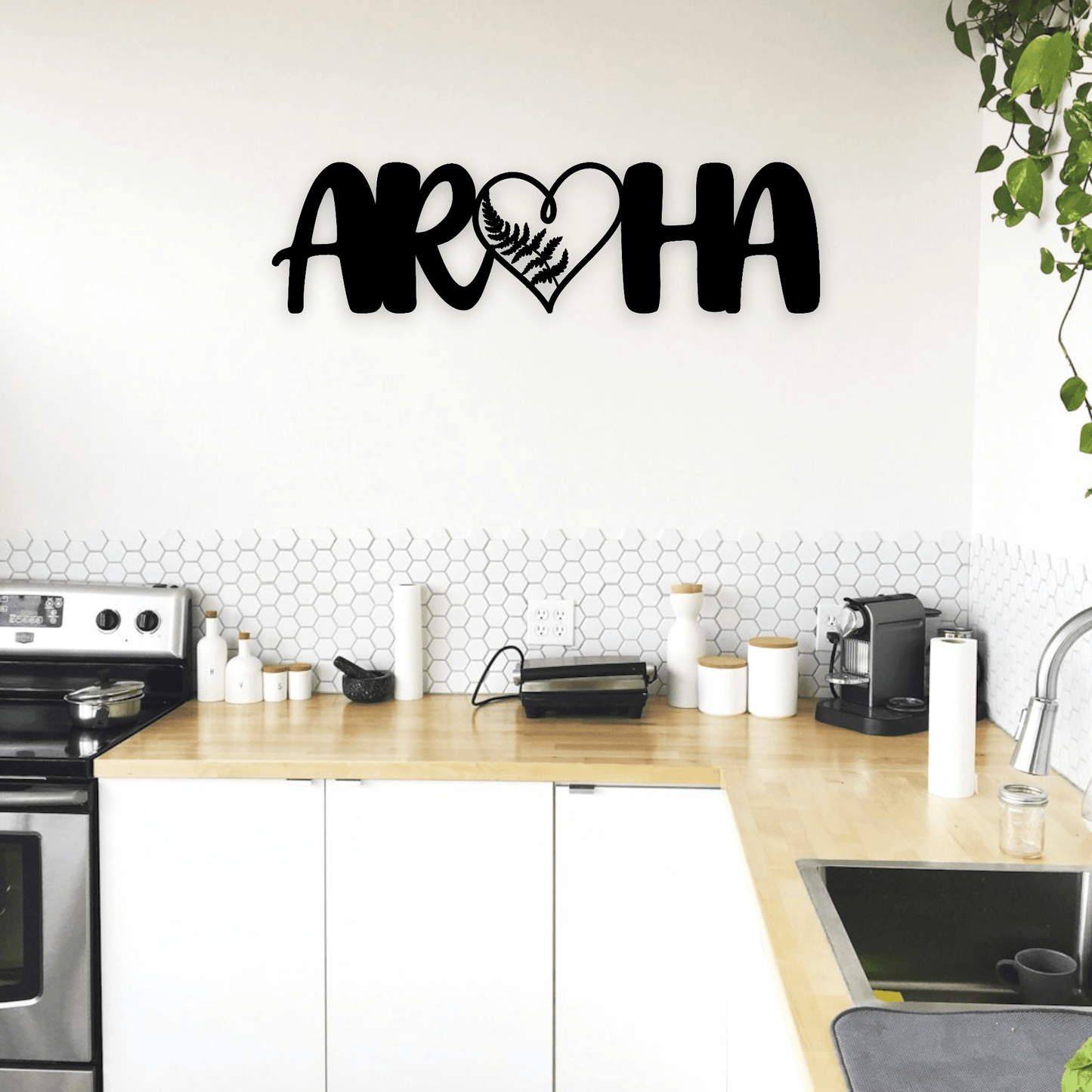 Aroha Wall Décor Whimsic Black Gloss Acrylic Design 1 - Fern