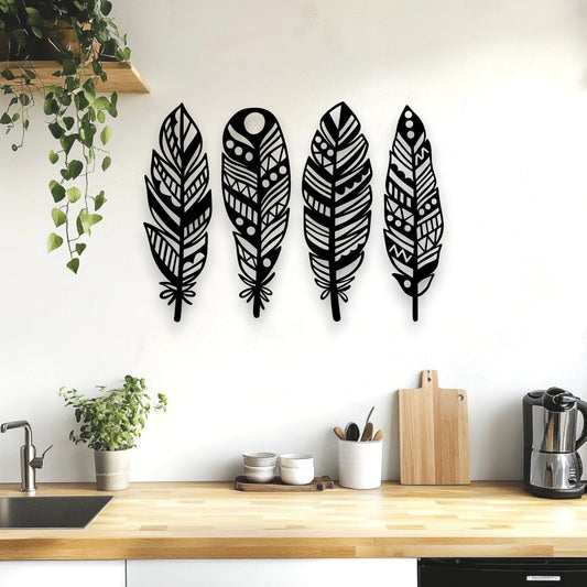 Boho Four Piece Feather Set Wall Decor Whimsic