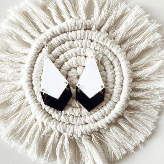 Chevron Two Colour Earrings Whimsic Top White / Bottom Black