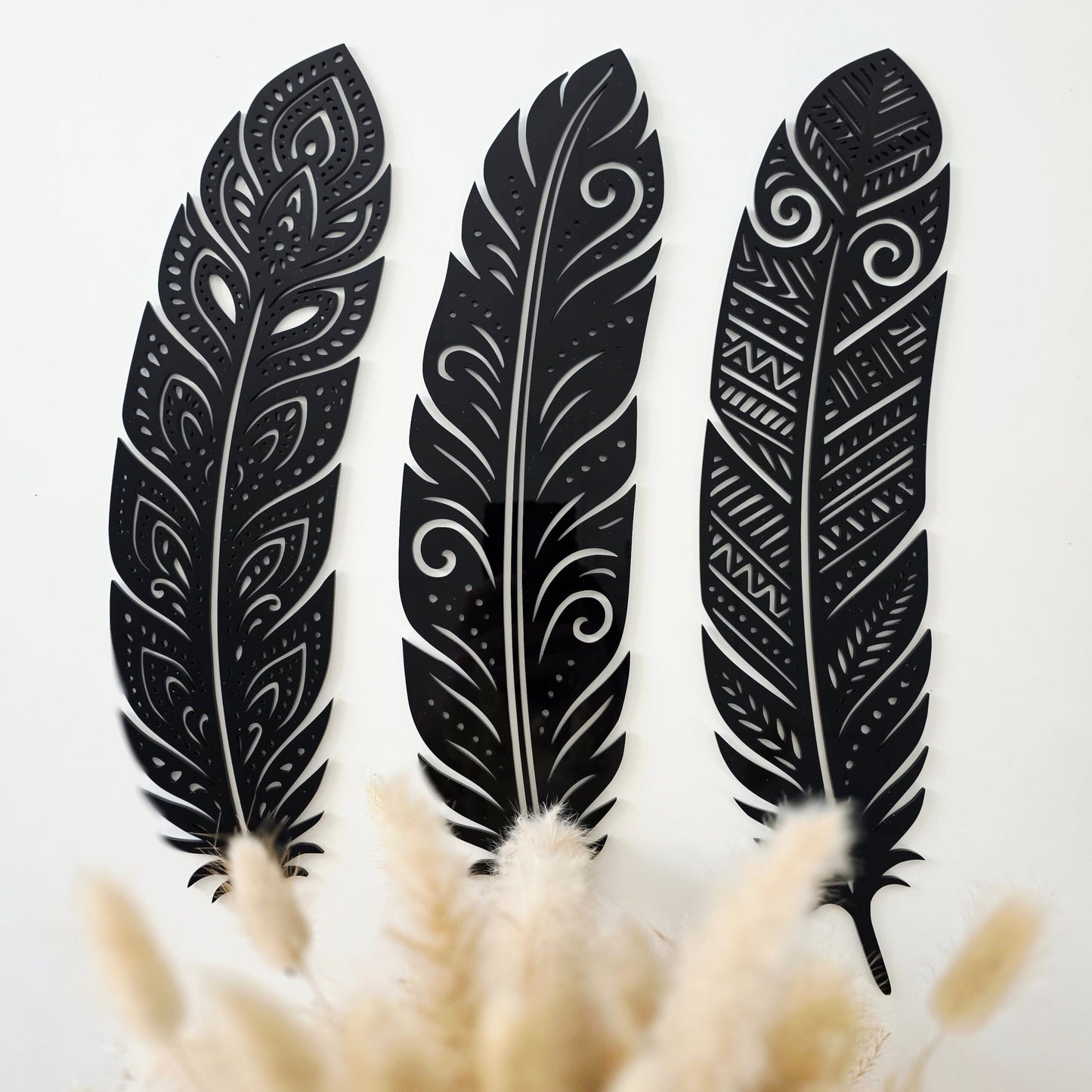 Detailed Huia Feather Trio Wall Decor Whimsic