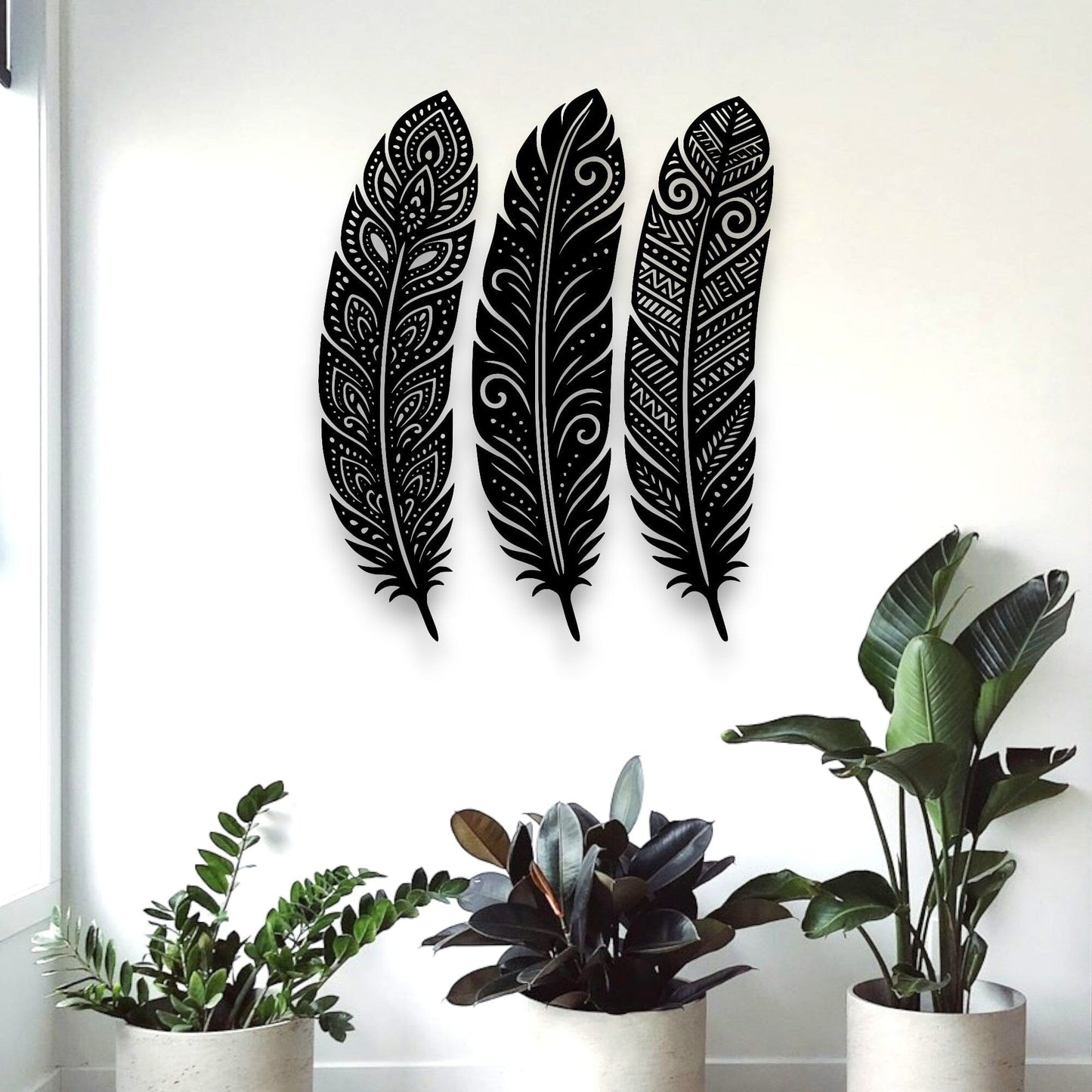 Detailed Huia Feather Trio Wall Decor Whimsic