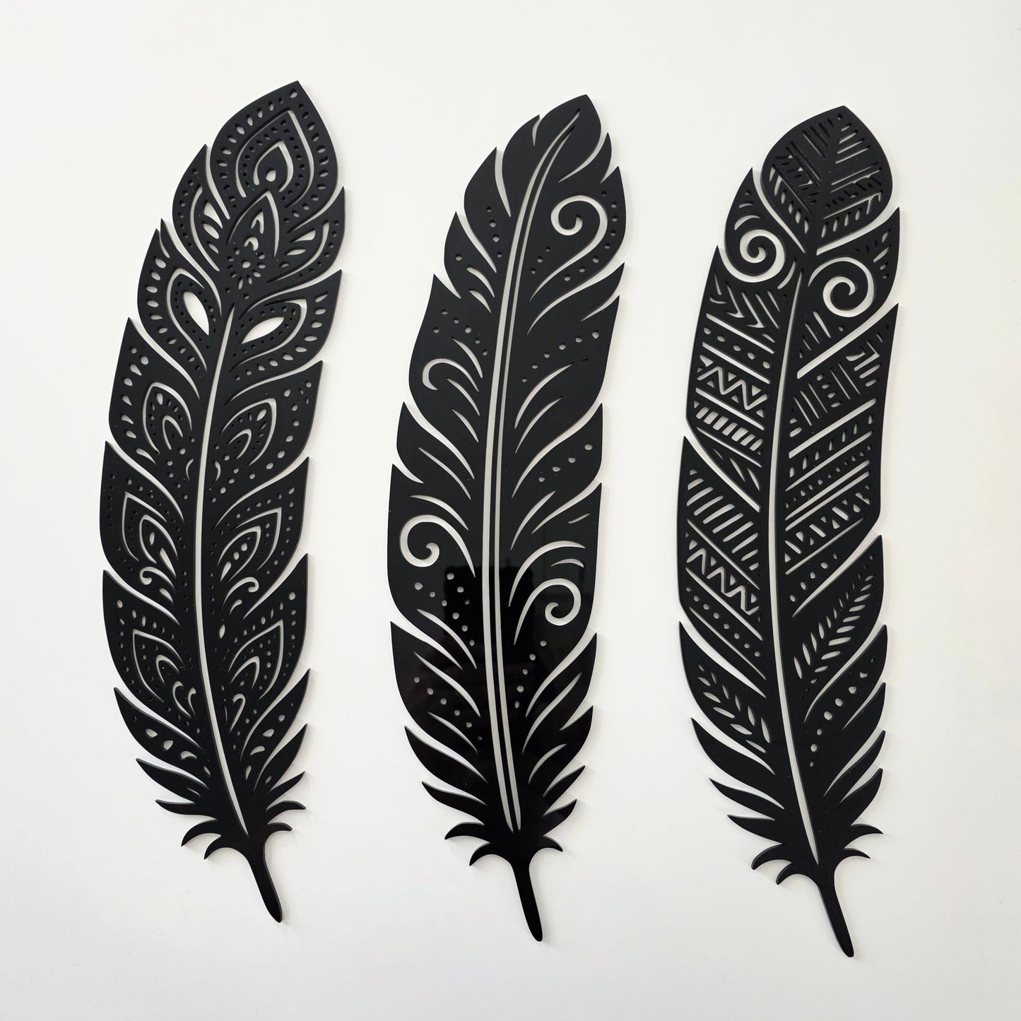 Detailed Huia Feather Trio Wall Decor Whimsic