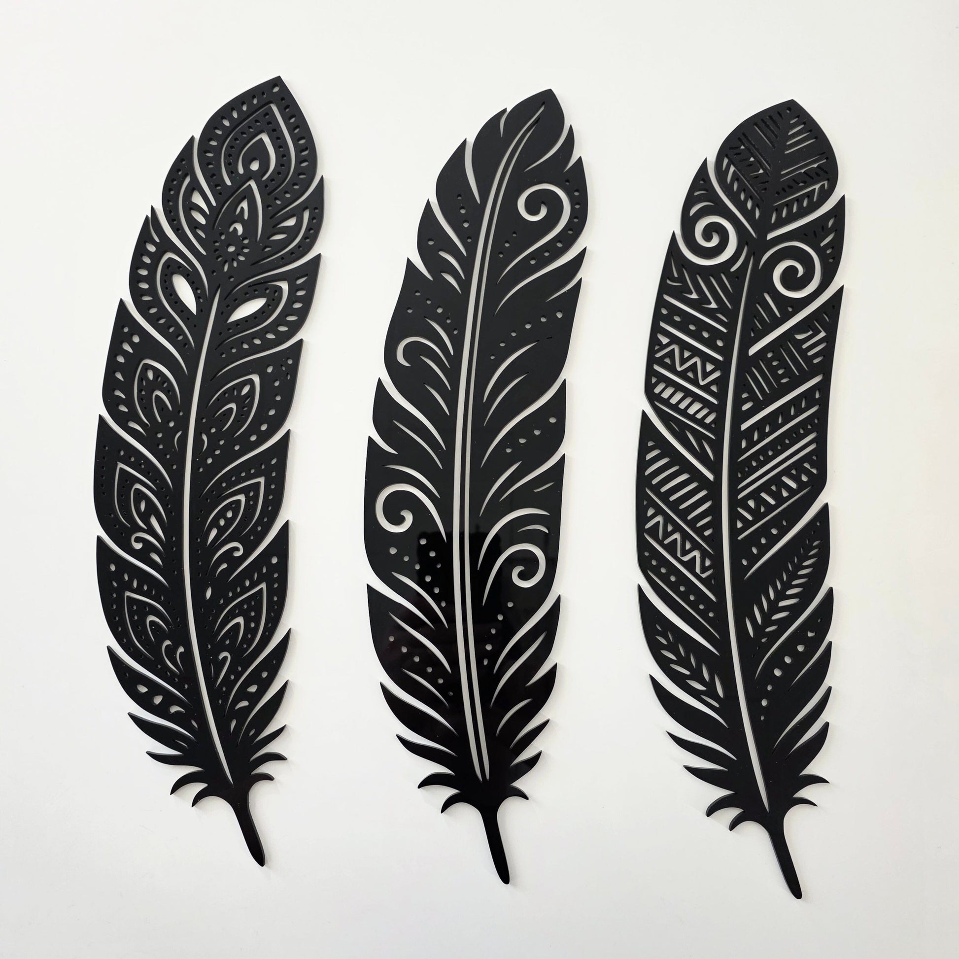 Detailed Huia Feather Trio Wall Decor Whimsic