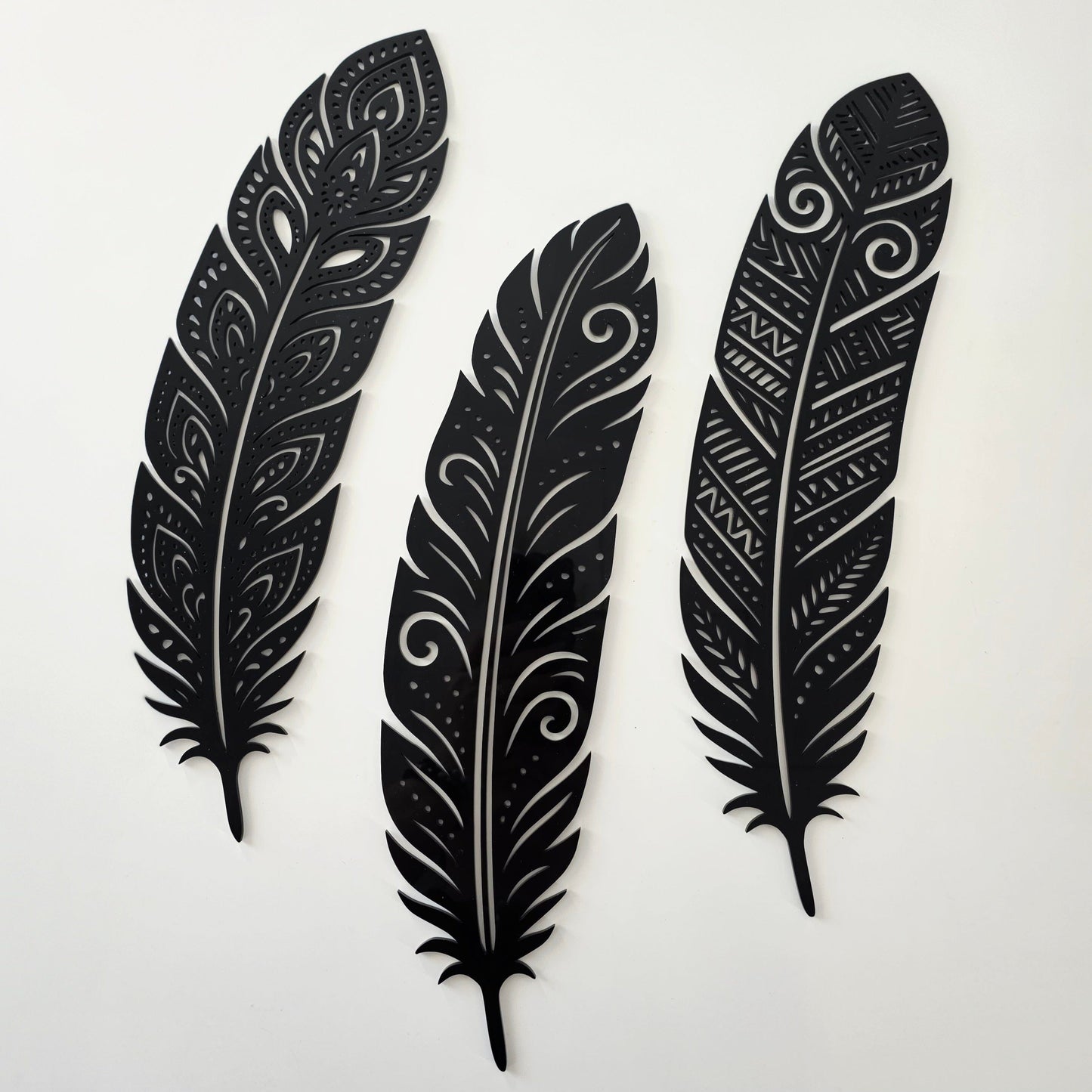Detailed Huia Feather Trio Wall Decor Whimsic
