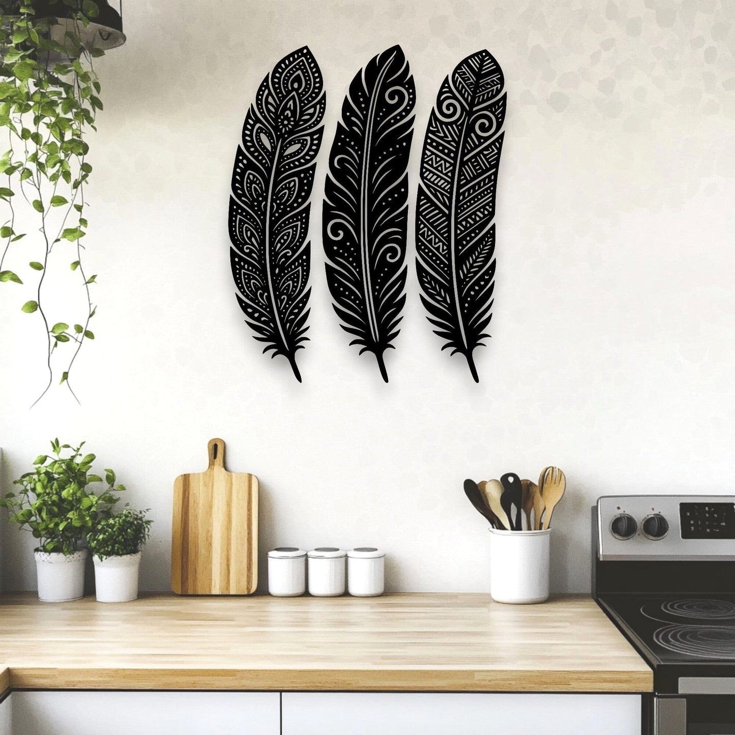 Detailed Huia Feather Trio Wall Decor Whimsic