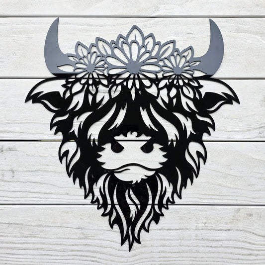 Floral Highland Cow Wall Art Whimsic