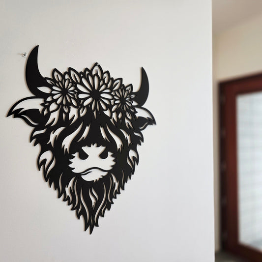 Floral Highland Cow Wall Art Whimsic