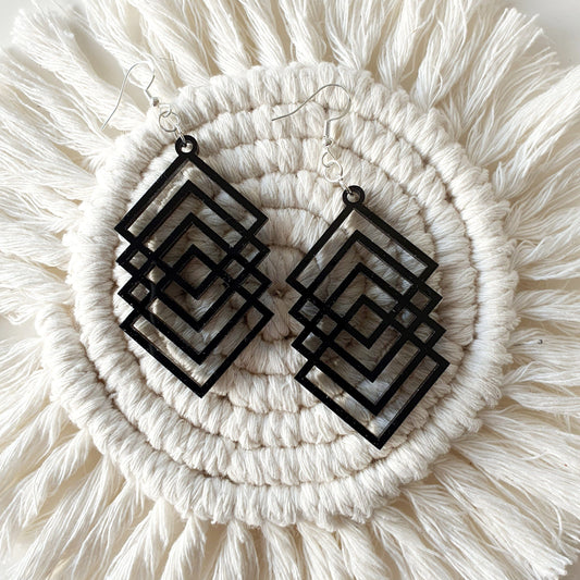Geometric Square Earrings Whimsic Black