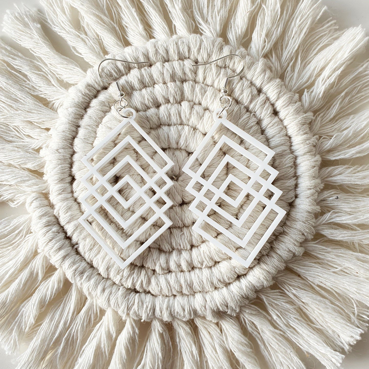 Geometric Square Earrings Whimsic White