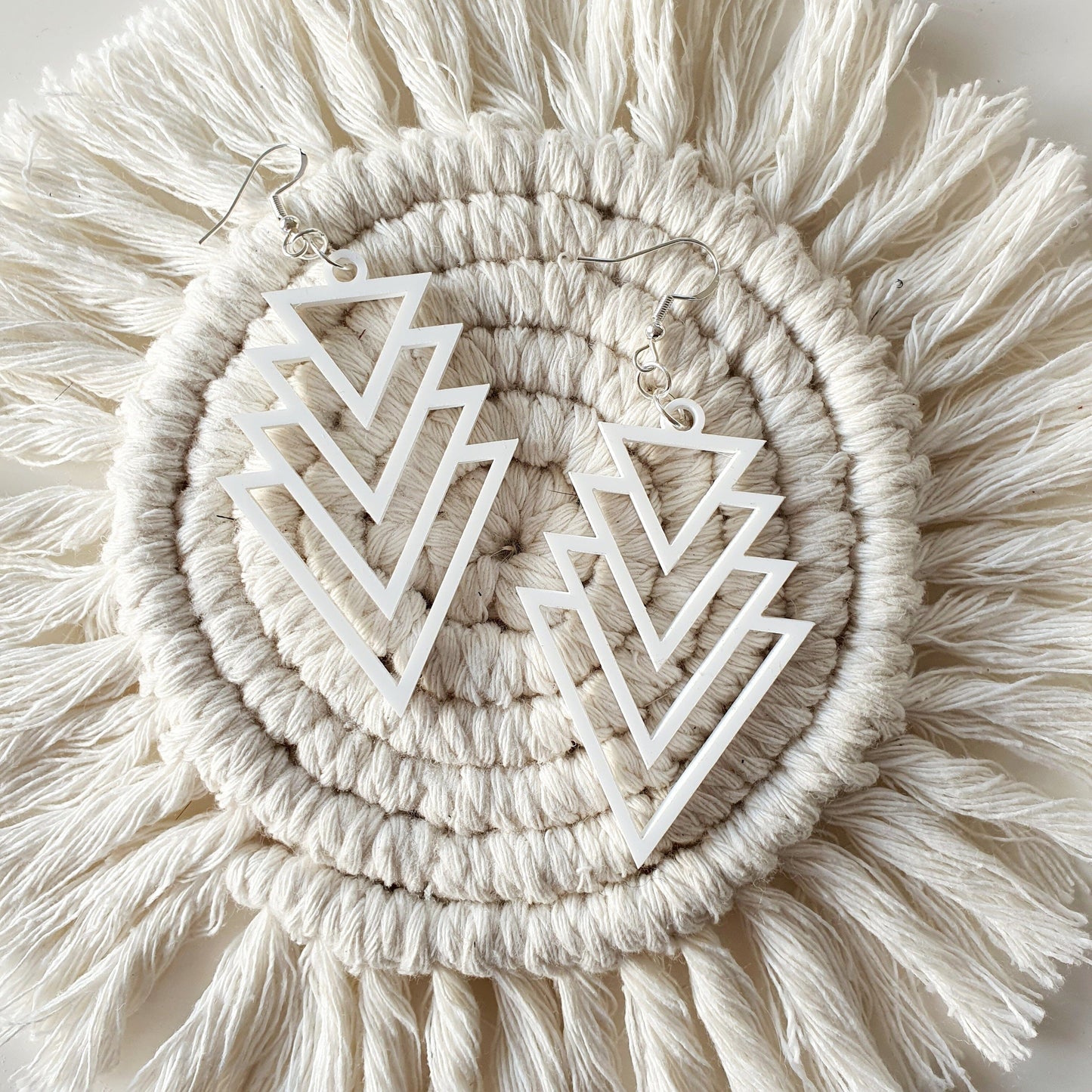 Geometric Triangle Drop Earrings Whimsic White