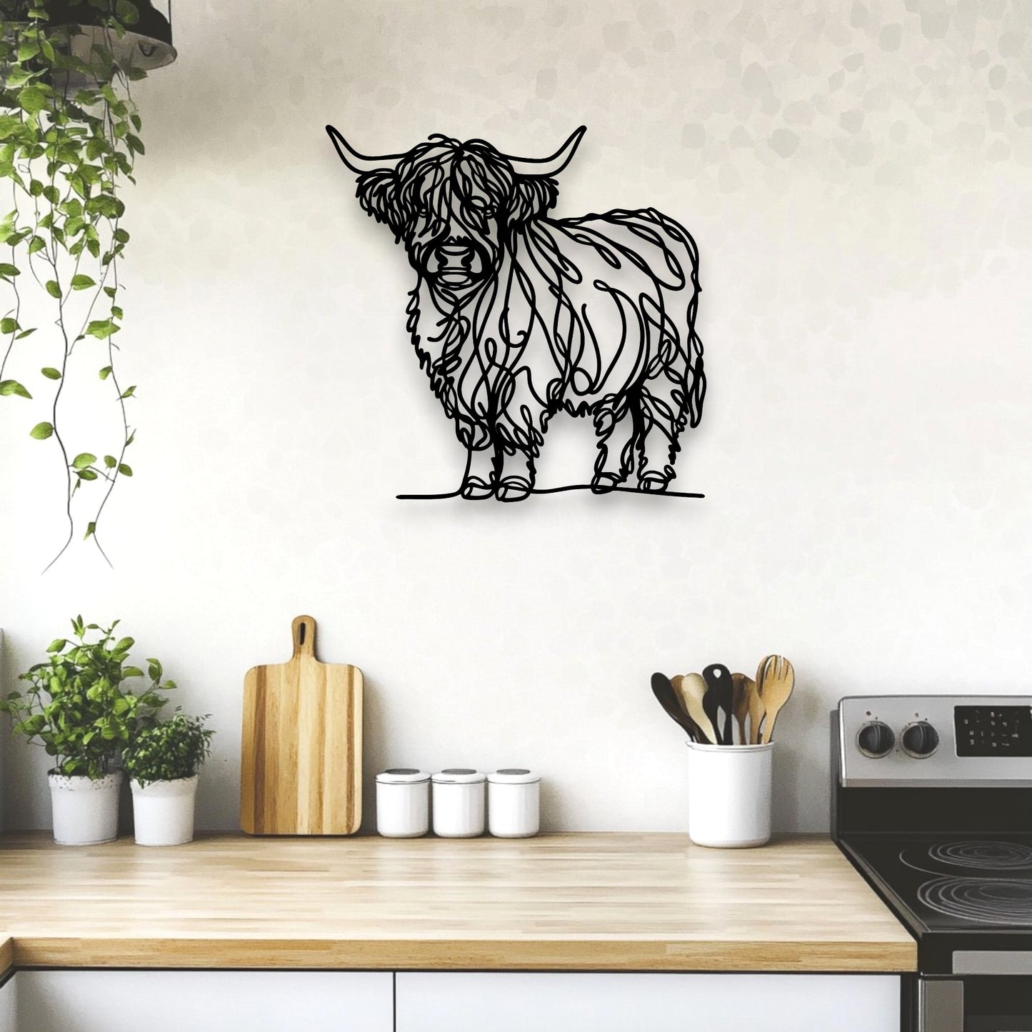 Line Art Highland Cow Décor