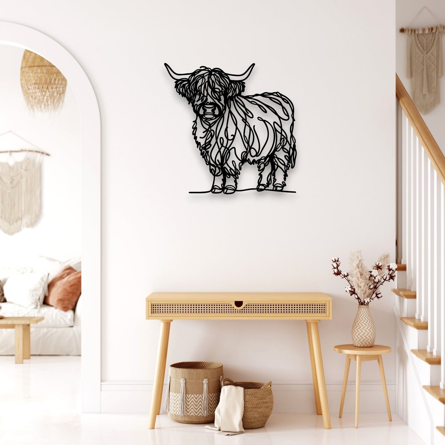 Line Art Highland Cow Décor