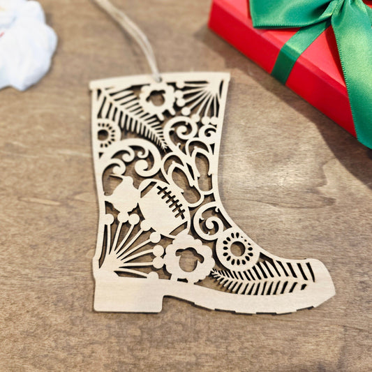 Kiwiana Icons Gumboot Ornament Whimsic Natural Wood 1 Bauble