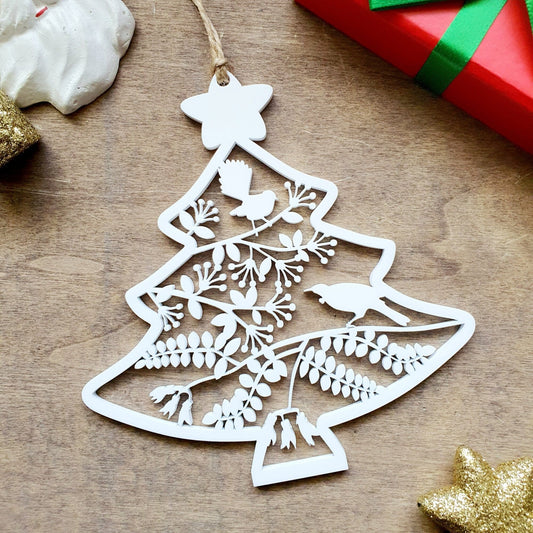 Kiwiana Native Bird Bauble Whimsic Gloss White Acrylic 1 Bauble