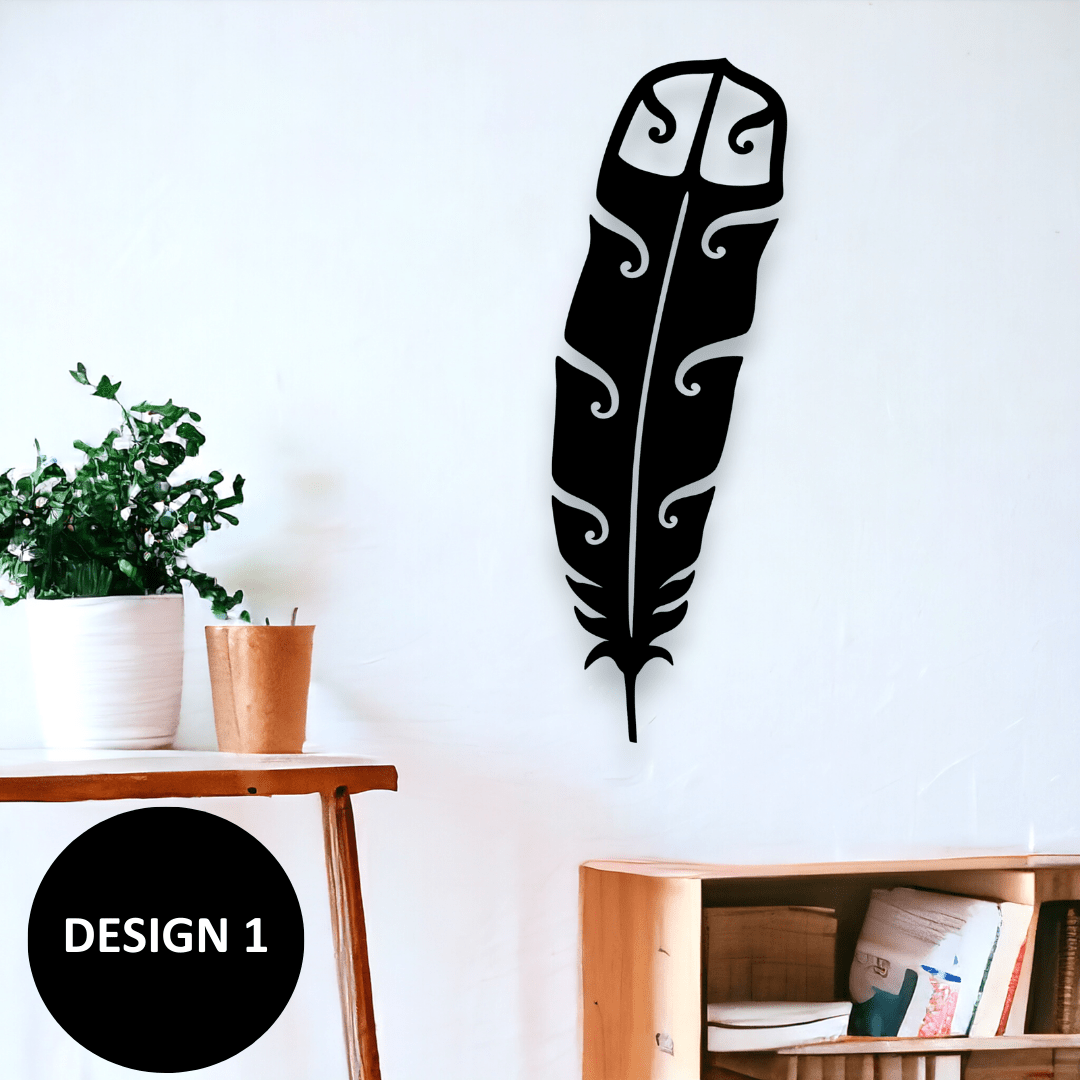 Large Huia Feather Wall Decor Whimsic Design 1 Black Gloss Acrylic Small - 50cm Tall