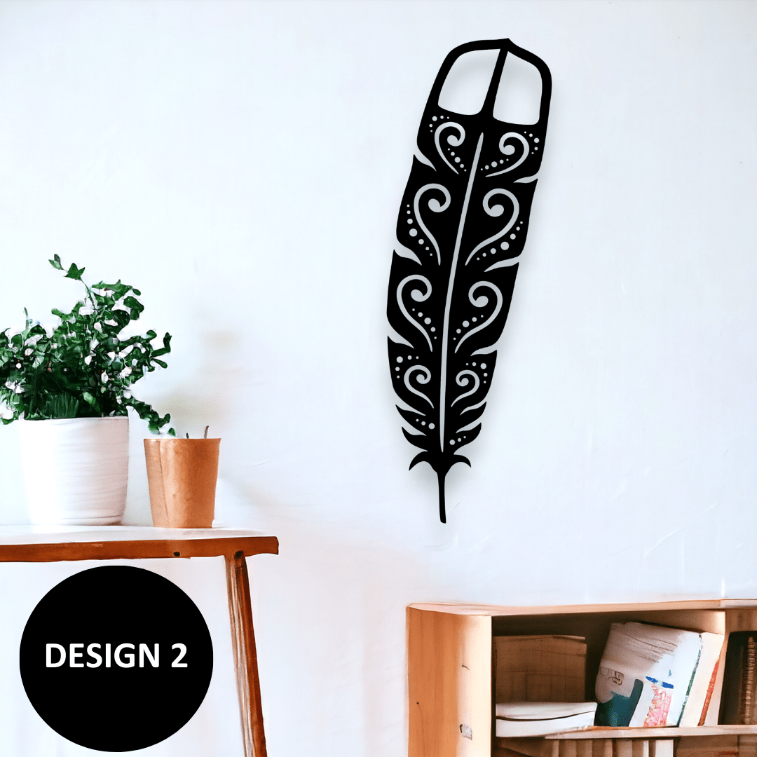Large Huia Feather Wall Decor Whimsic Design 2 Black Gloss Acrylic Small - 50cm Tall