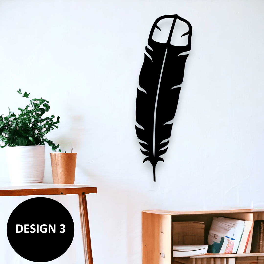 Large Huia Feather Wall Decor Whimsic Design 3 Black Gloss Acrylic Small - 50cm Tall