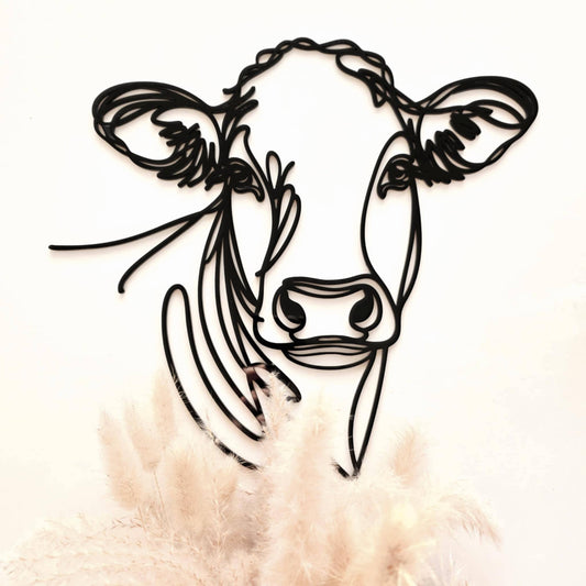 Line Art Cow Head Décor Whimsic