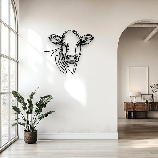 Line Art Cow Head Décor Whimsic