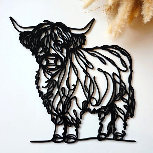Line Art Highland Cow Décor Whimsic