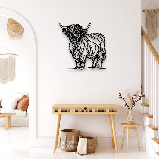 Line Art Highland Cow Décor Whimsic