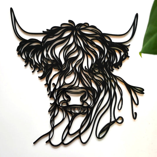 Line Art Highland Cow Head Décor Whimsic