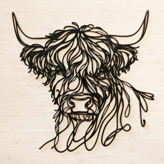 Line Art Highland Cow Head Décor Whimsic
