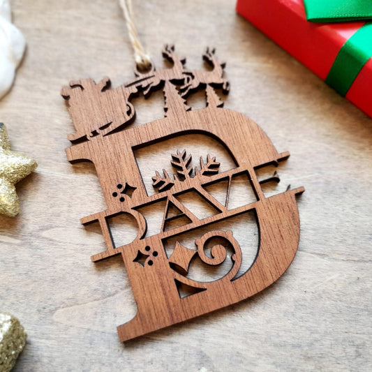 Personalised Christmas Santa Sleigh Ornament Whimsic Stained Wood