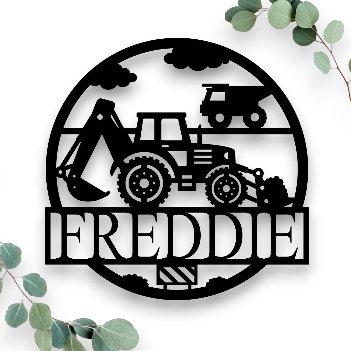 Personalised Excavator Name Round Whimsic