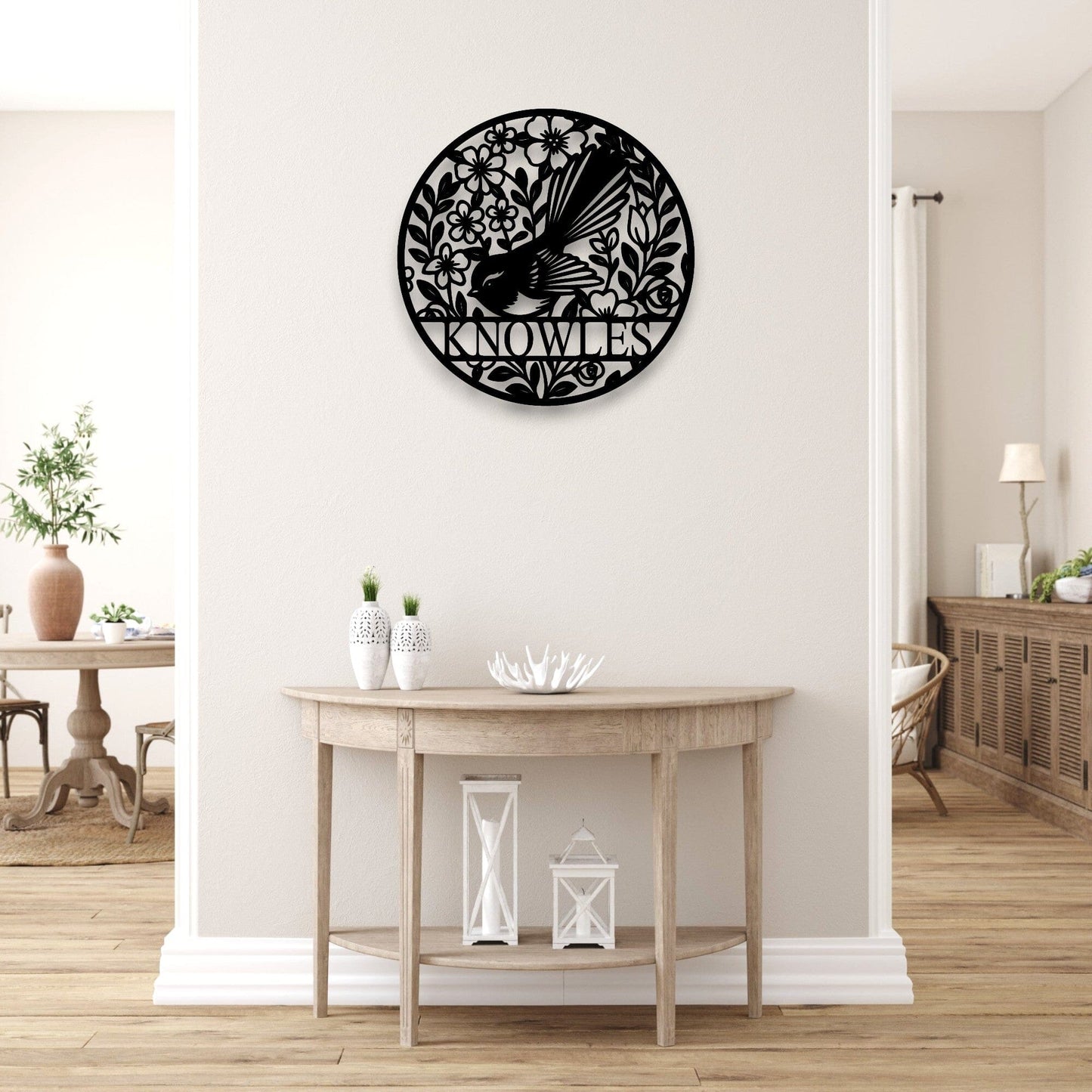 Personalised Floral Fantail Round Wall Décor Whimsic