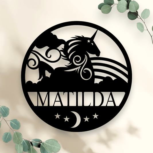 Personalised Unicorn Name Round Whimsic