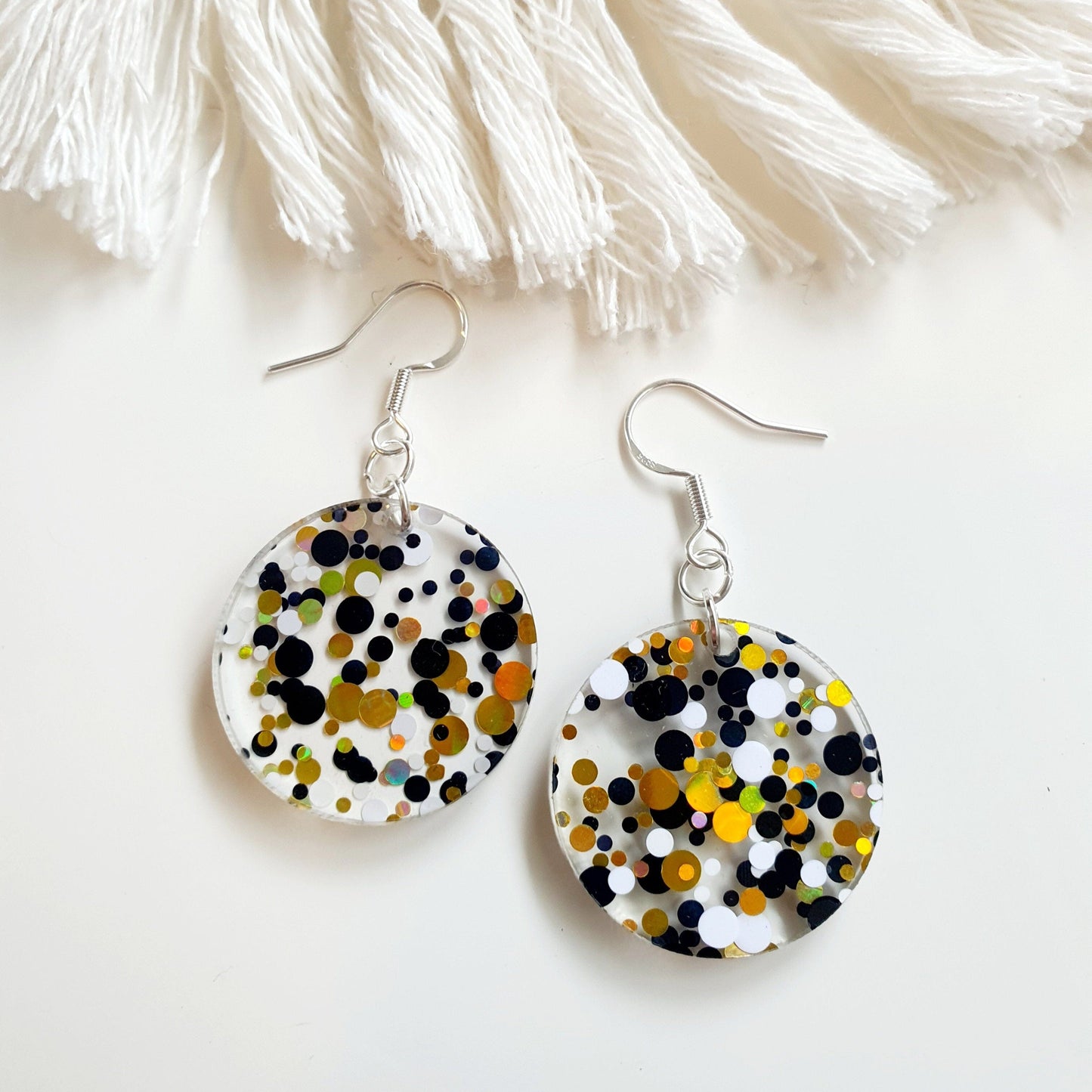 Summer Speckled Round Earrings - Black, White & Gold Earrings Whimsic