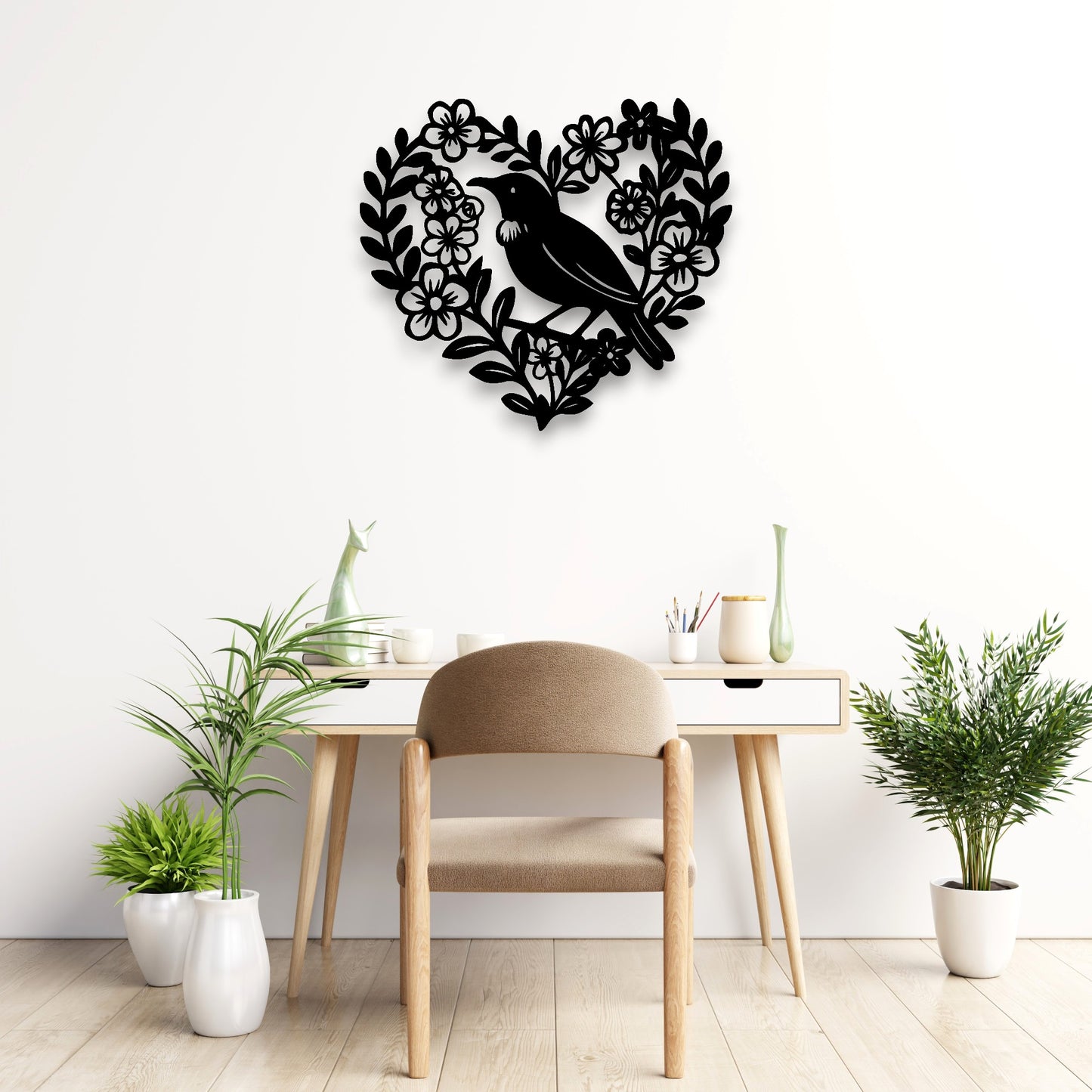 Floral Tūī Heart Wall Décor
