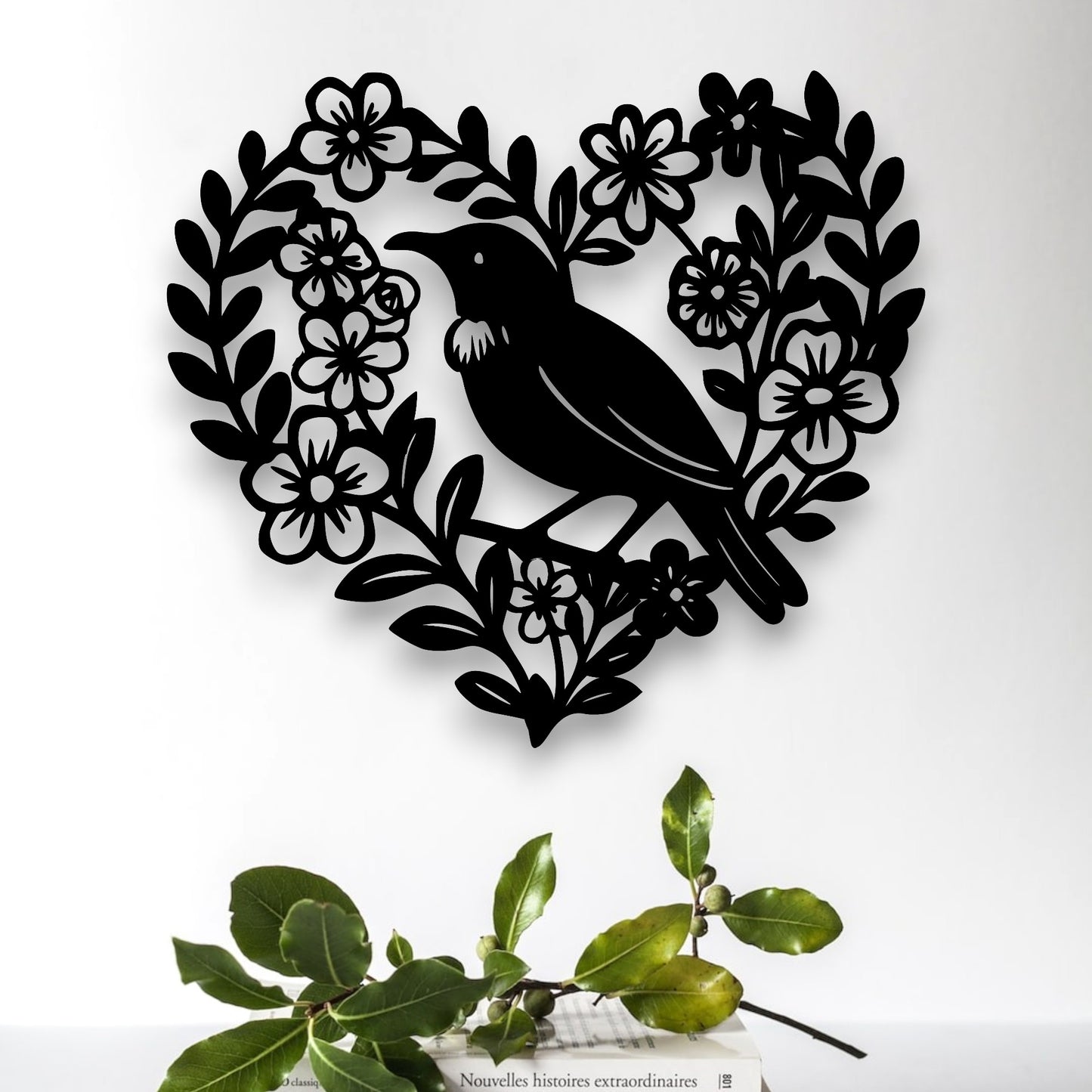 Floral Tūī Heart Wall Décor