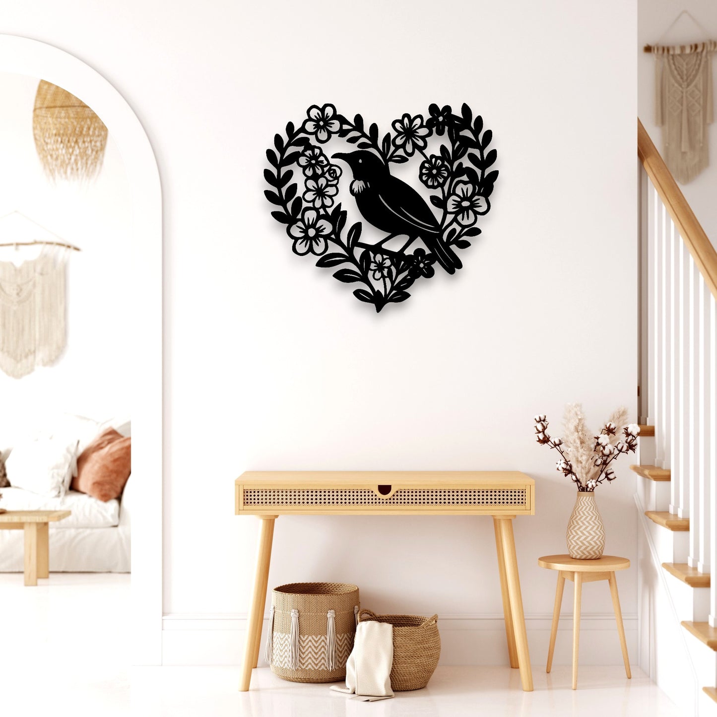 Floral Tūī Heart Wall Décor