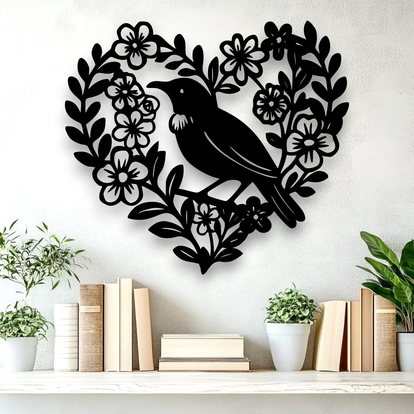 Floral Tūī Heart Wall Décor