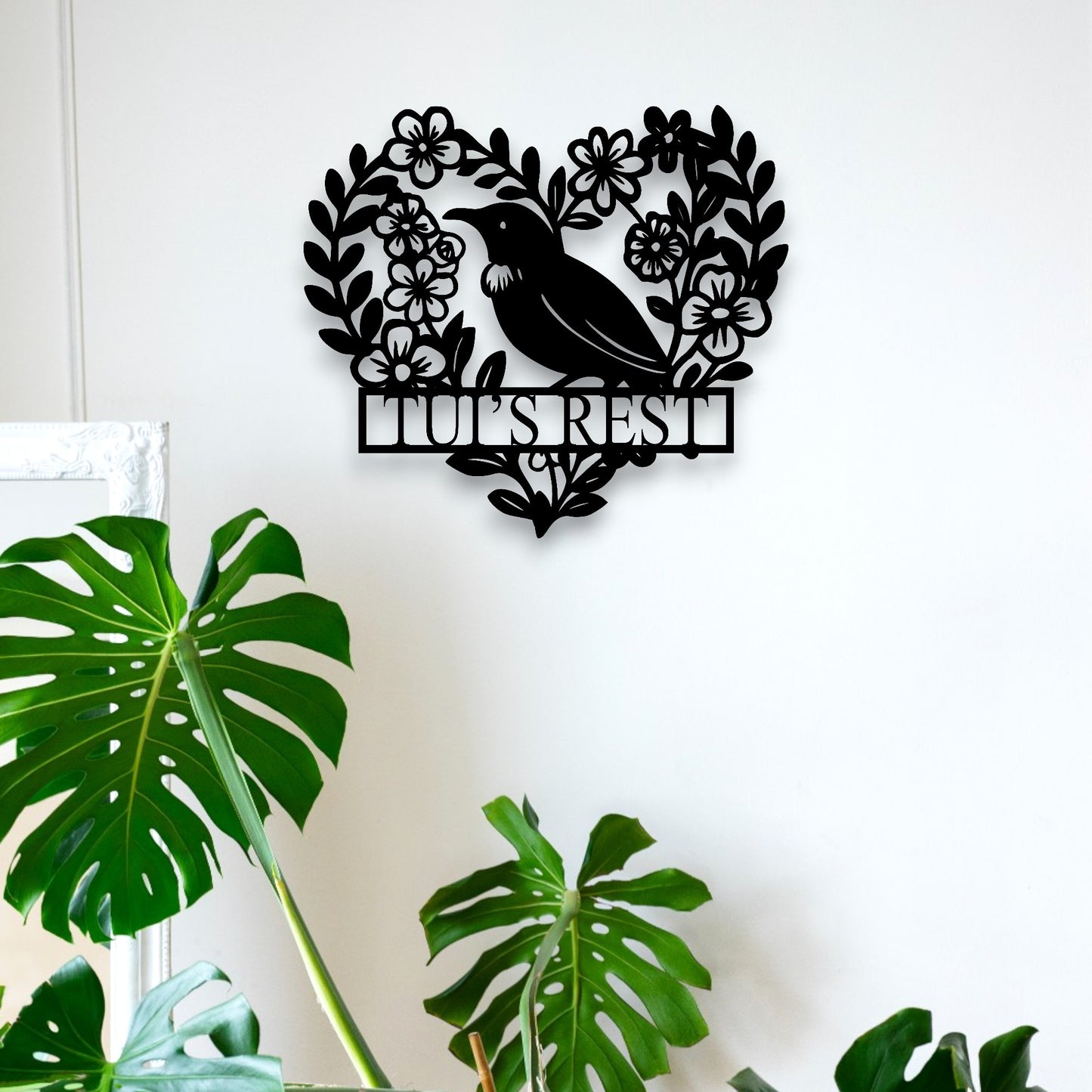 Personalised Floral Tūī Heart Wall Décor