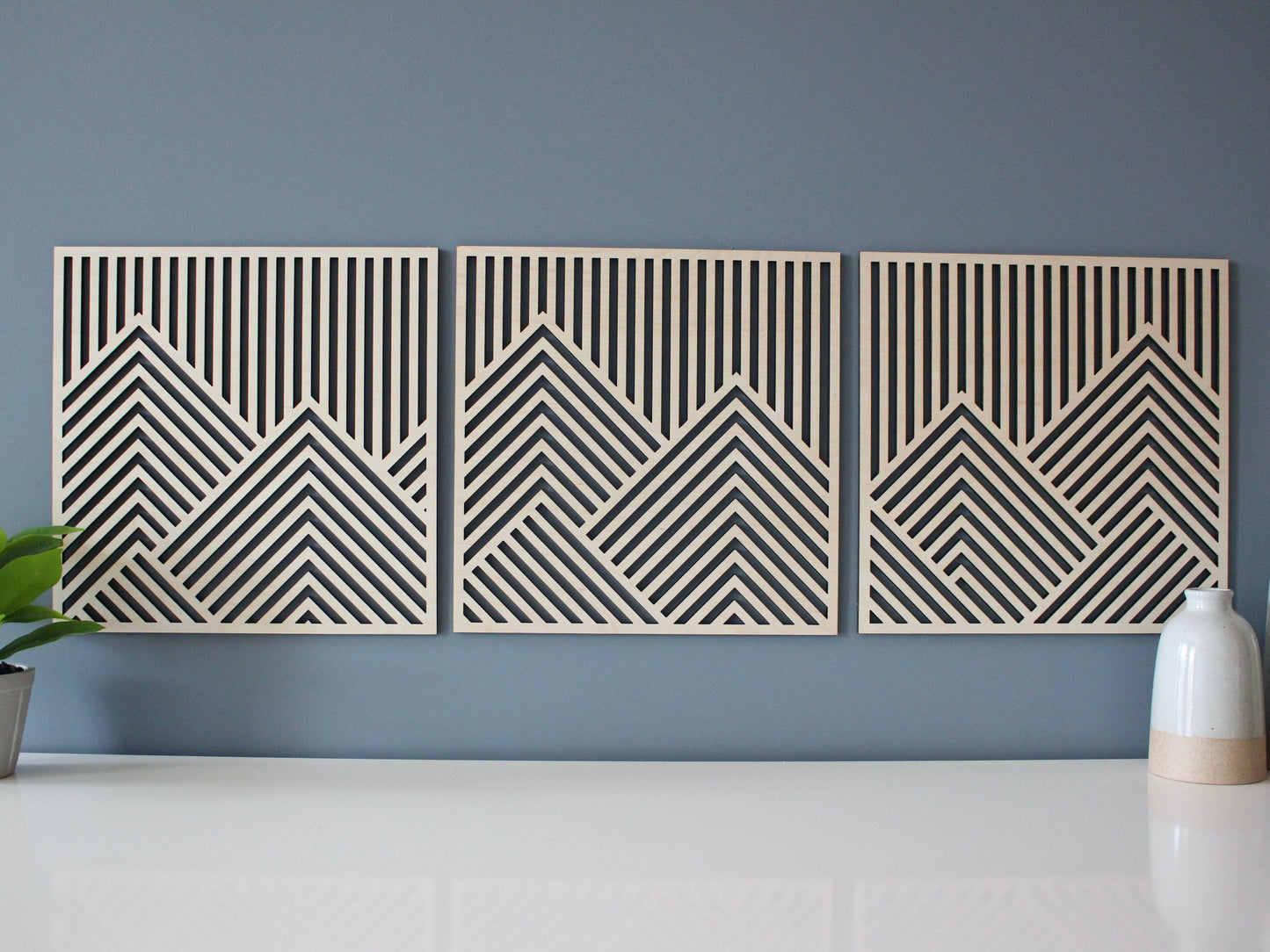 Geometric Mountain Wall Art Trio Wall Decor Whimsic
