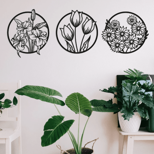 Three Piece Flower Wall Art Set Whimsic