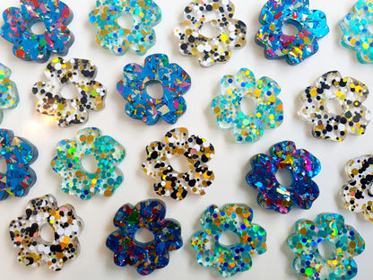 Summer Speckled Flower Earrings - Chunky Blue Glitter