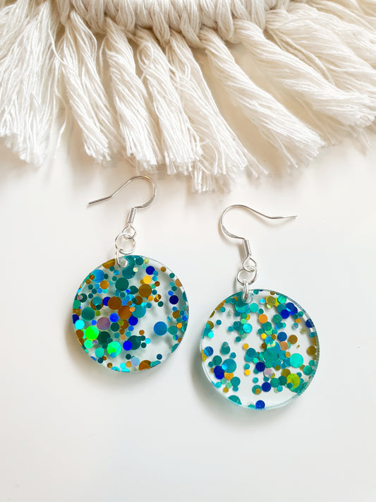 Summer Speckled Round Earrings - Light Blue