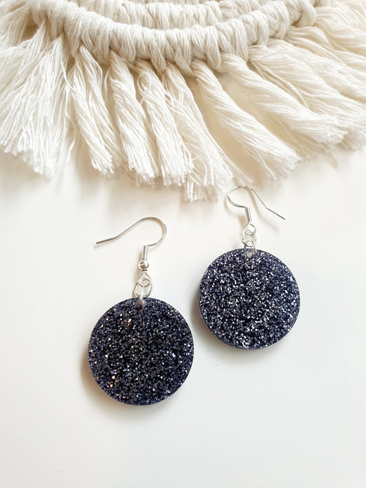 Summer Speckled Round Earrings - Black Glitter