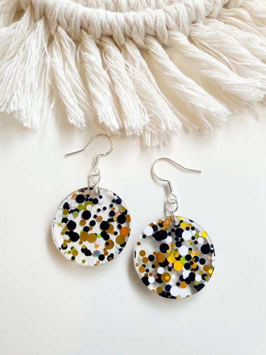 Summer Speckled Round Earrings - Black, White & Gold