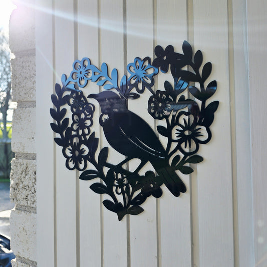 Floral Tūī Heart Wall Décor