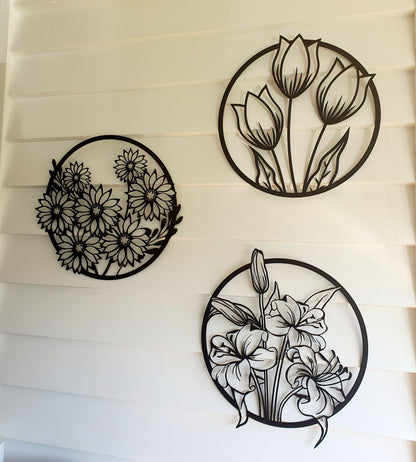 Three Piece Flower Wall Art Set