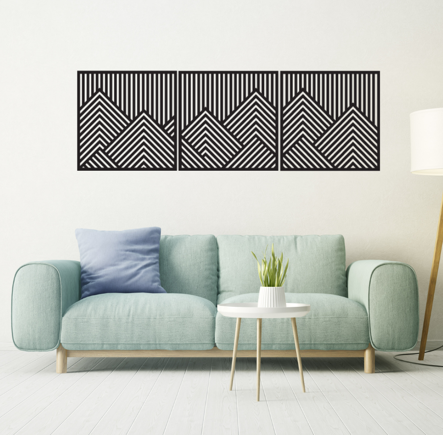 Geometric Mountain Wall Art Trio