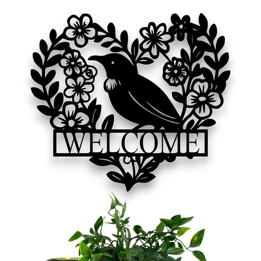 Personalised Floral Tūī Heart Wall Décor