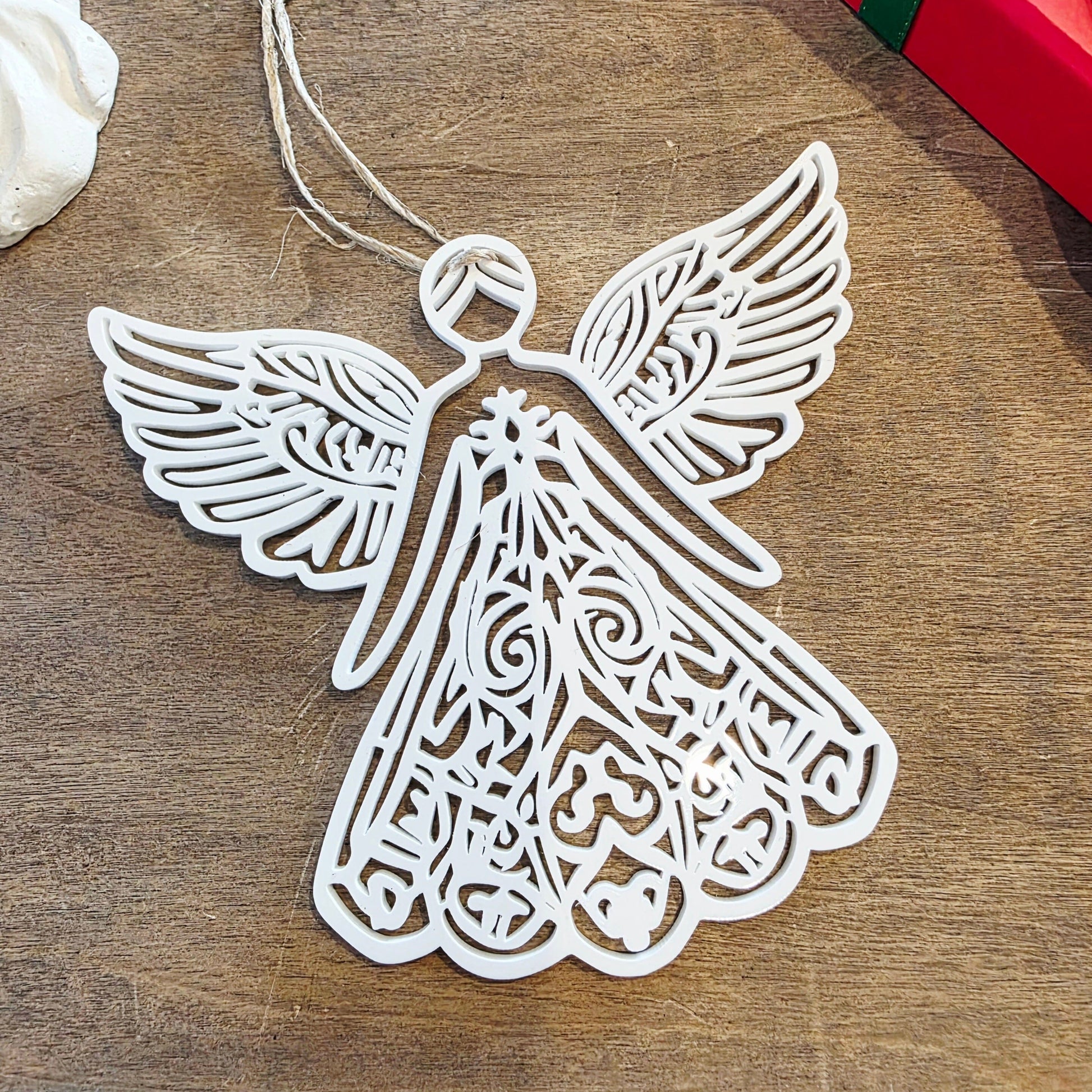 Angel Christmas Tree Ornament Whimsic Gloss White Acrylic 1 Bauble 